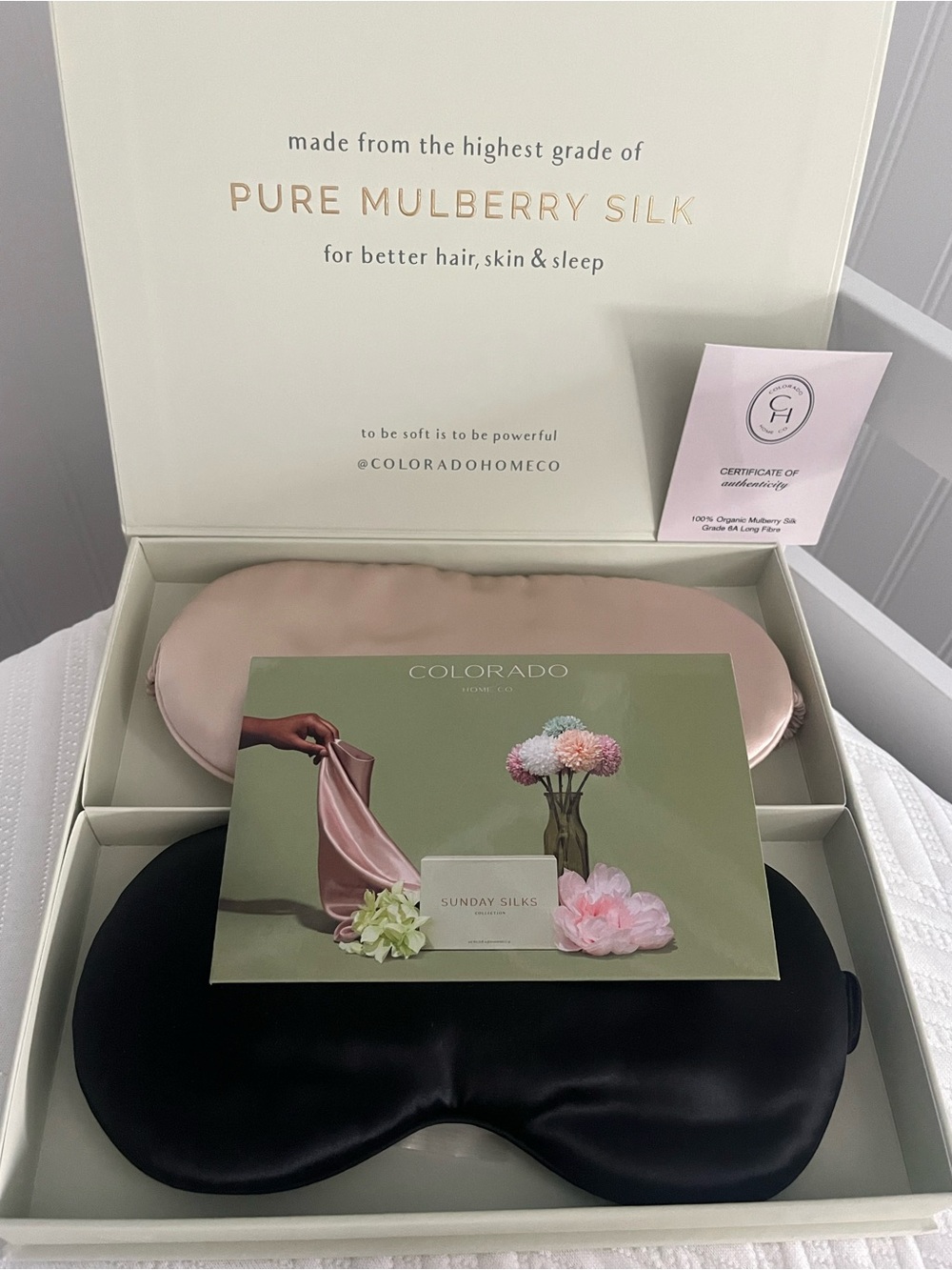 Colorado Home Co Pure Mulberry Silk Sleep Mask Set Rose Gold Black